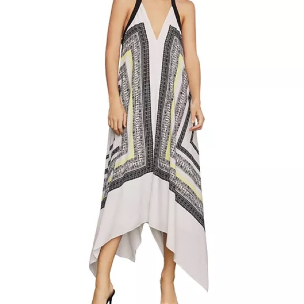 BCBGMaxAzria Asymmetrical Dress in Black, White, and Yellow